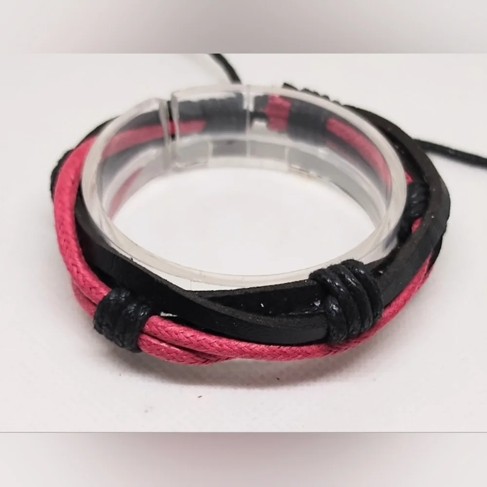 Men's Bracelet Leather Braided Black NEW f35‎